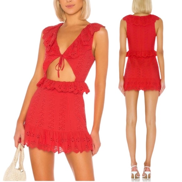Tularosa Red Eyelet Cut Out Dress Medium - Picture 1 of 5